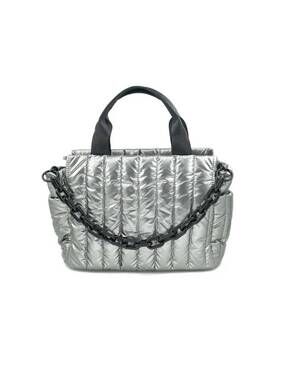 NEW BC HANDBAGS puffer tote bag with chain in silver